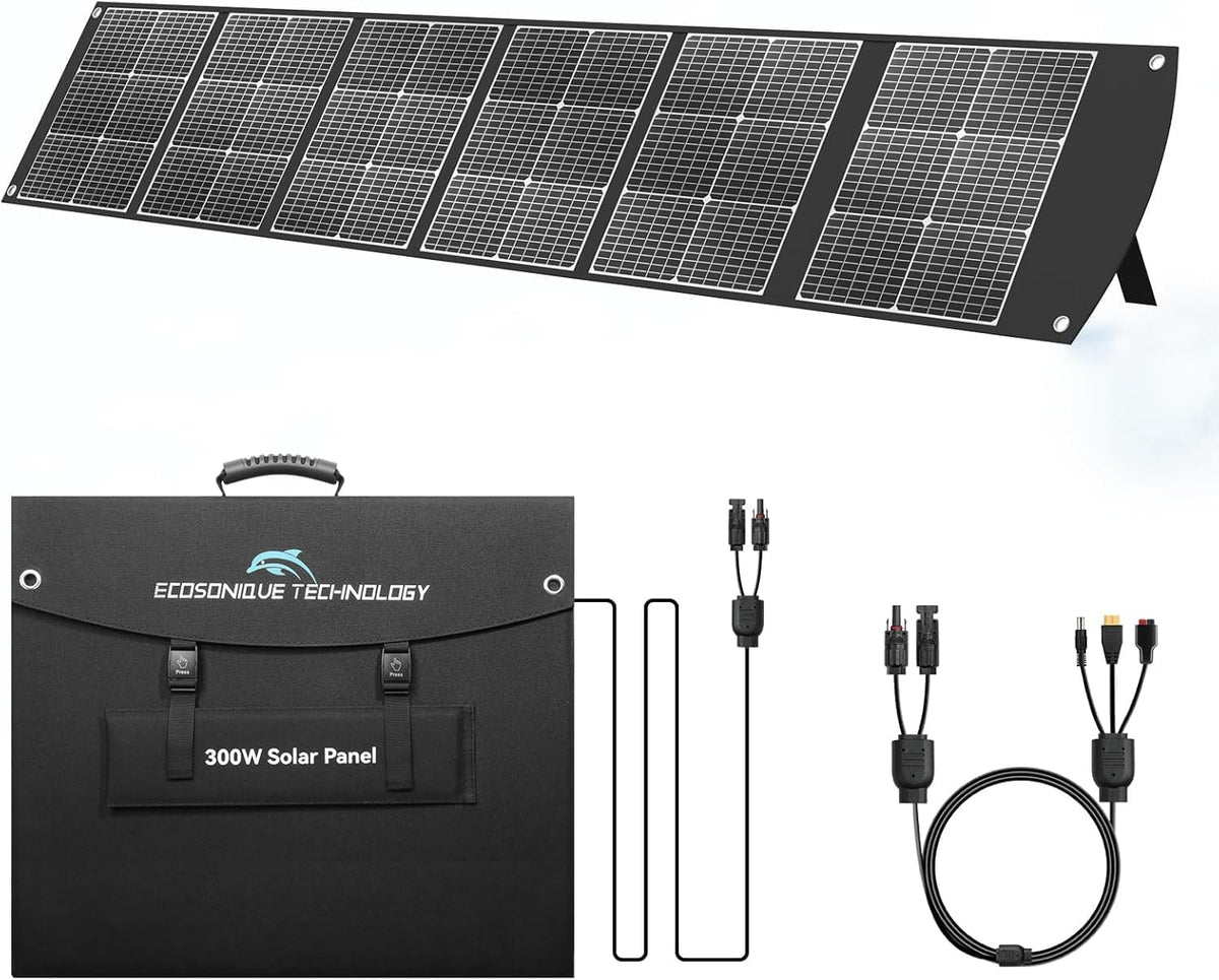 Ecosonique Solarpanel 300 Watt faltbar - monokristallines Silizium 40 Volt MC4 Anschluss - tragbares Solarmodul für Powerstation - 58,5 x 48,5 x 7,5 cm