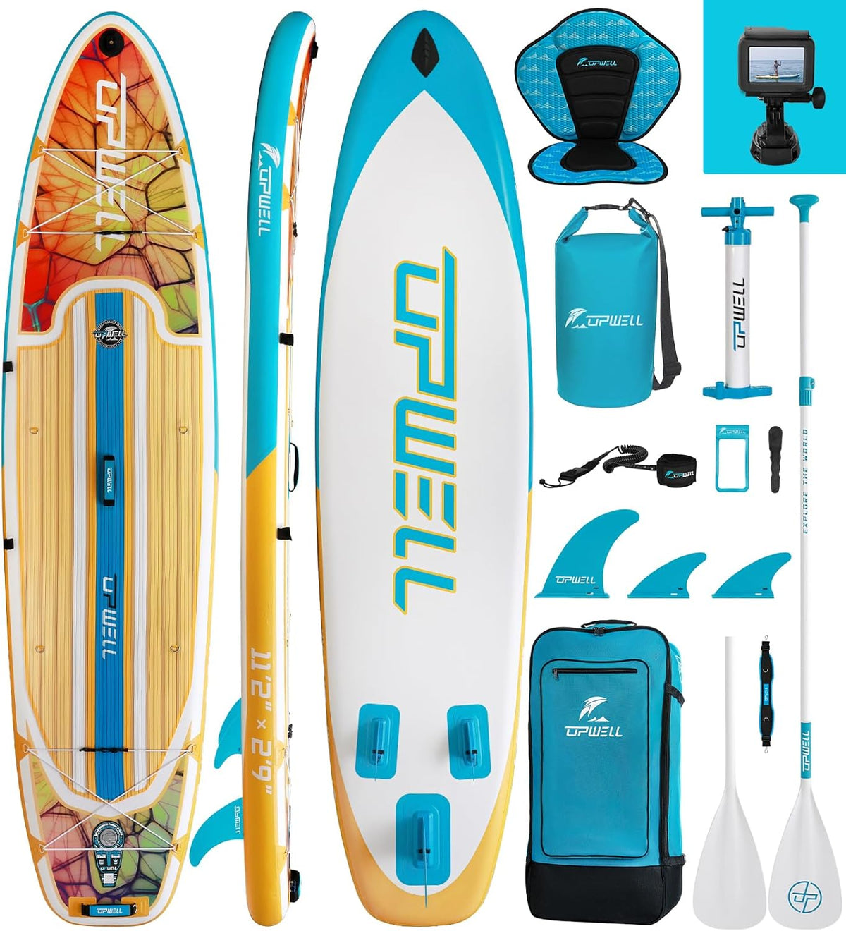 UPWELL 340 cm SUP Board mit Sitz - Aufblasbares Stand Up Paddle Board für Erwachsene und 2 Personen - Breites PVC Paddleboard mit Zubehör