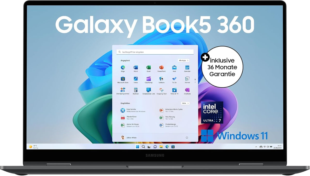 Samsung Galaxy Book5 360 15,6 Zoll 2 in 1 Laptop - Intel Core Ultra 7 bis 4,8 GHz - 16 GB RAM 512 GB SSD - Windows 11 Home Moonstone Gray