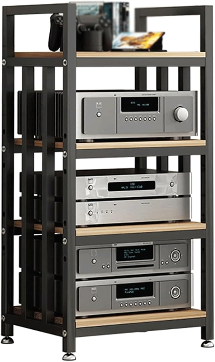 PZEOB Audio Rack 4 Ebenen - Medienständer mit verstellbaren Regalböden - Stereo Schrank aus Holz für Audio Video Geräte - Modell 8899