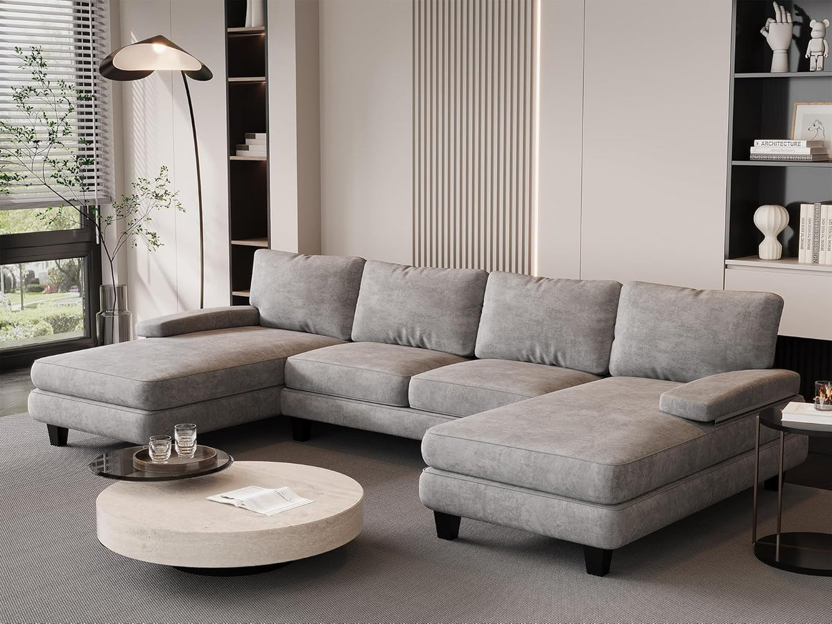 JUMMICO Ecksofa U Form mit Schlaffunktion - Wohnlandschaft für 4 Personen mit abnehmbarem Sofabezug - 292 x 111 x 92 cm - Grau