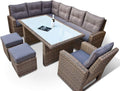 Poly Rattan Dining Lounge extragroß - Gartenmöbel Essgruppe mit Rundrattan Optik - Deutsche Herstellung mit 8 Jahren Garantie - Grau Naturfarben