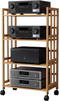 Mobiler Multimedia Aufbewahrungsturm - 5 Ebenen für DVD CD Plattenspieler Stereo - Höhenverstellbar mit Rollen - Audio Video Regal für Wohnzimmer