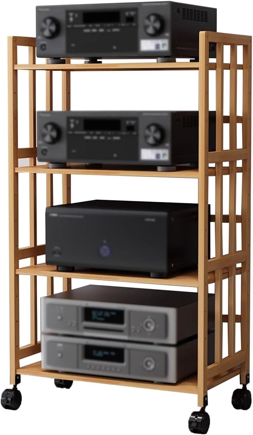 Mobiler Multimedia Aufbewahrungsturm - 5 Ebenen für DVD CD Plattenspieler Stereo - Höhenverstellbar mit Rollen - Audio Video Regal für Wohnzimmer