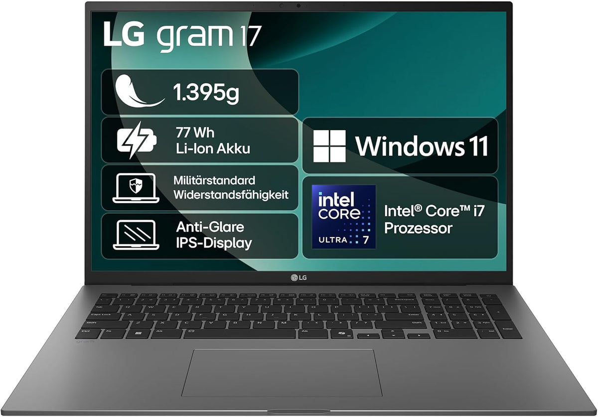LG gram 17 Copilot PC - 17 Zoll WQXGA IPS Display 16 zu 10 - Intel Core Ultra 7 32 GB RAM - 2 TB SSD Intel Arc 140V Windows 11 Home Schwarz