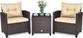 GIANTEX Rattan Gartenmöbel Set - 3 teiliges Balkonmöbel Lounge Set für 2 Personen - 2 Sessel mit Sitz und Rückenkissen - Gartentisch und Sessel Beige