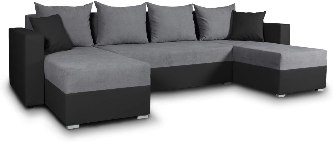 Sofnet Beno Wohnlandschaft Schlafsofa - 298 x 142 x 80 cm für 7 Personen - Schwarz Dunkelgrau in U Form - Moderne Couch mit Bettfunktion