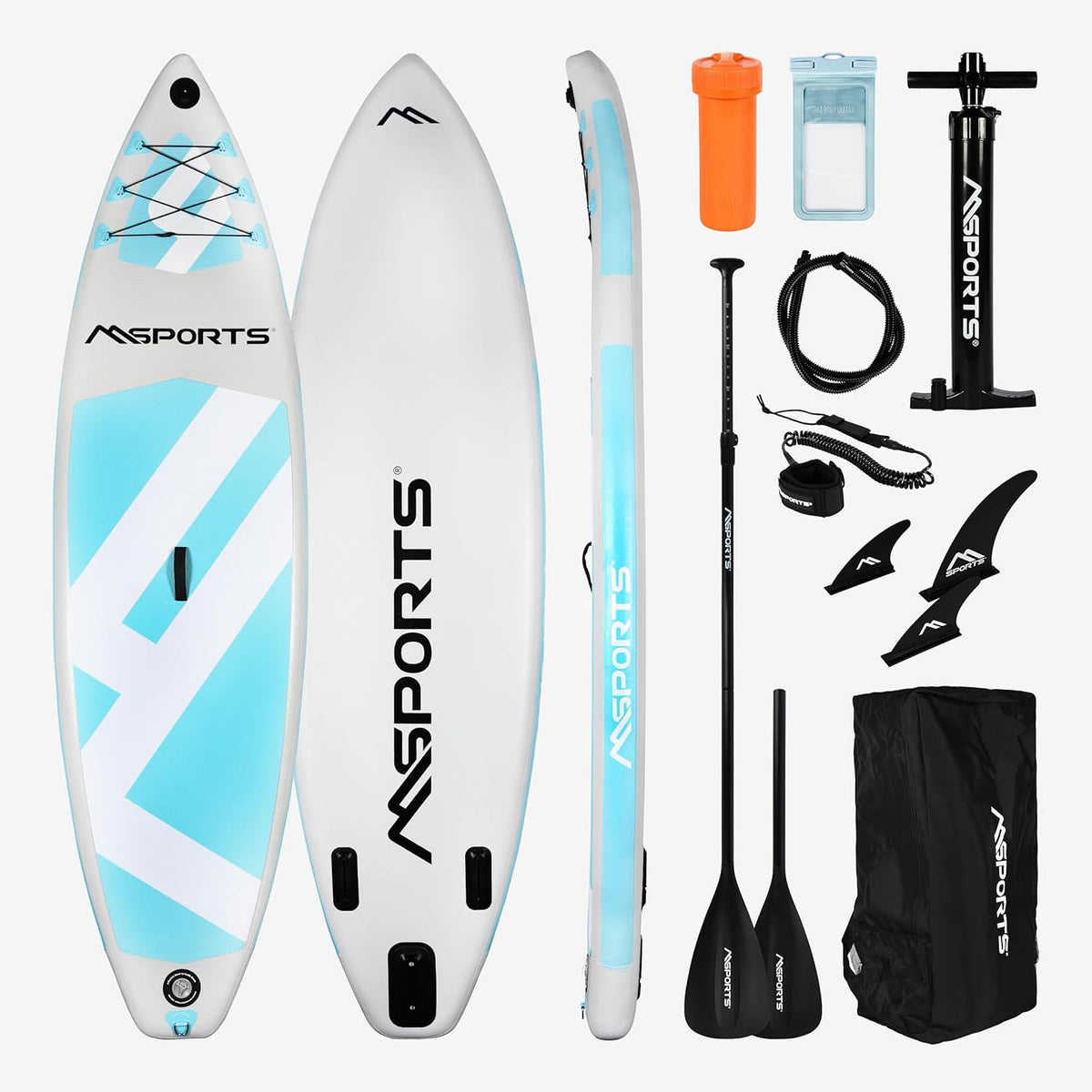 MSPORTS SUP Stand Up Paddling Board - 320 x 80 cm Aufblasbares Paddleboard Set - Verstellbares Paddel mit Zubehör