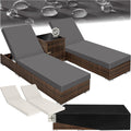 tectake Lounge Sonnenliegen Set 2 teilig mit Tisch - Poly Rattan Liegen mit 2 Bezugsets und Schutzhülle - Outdoor Gartenmöbel - Schwarz Braun