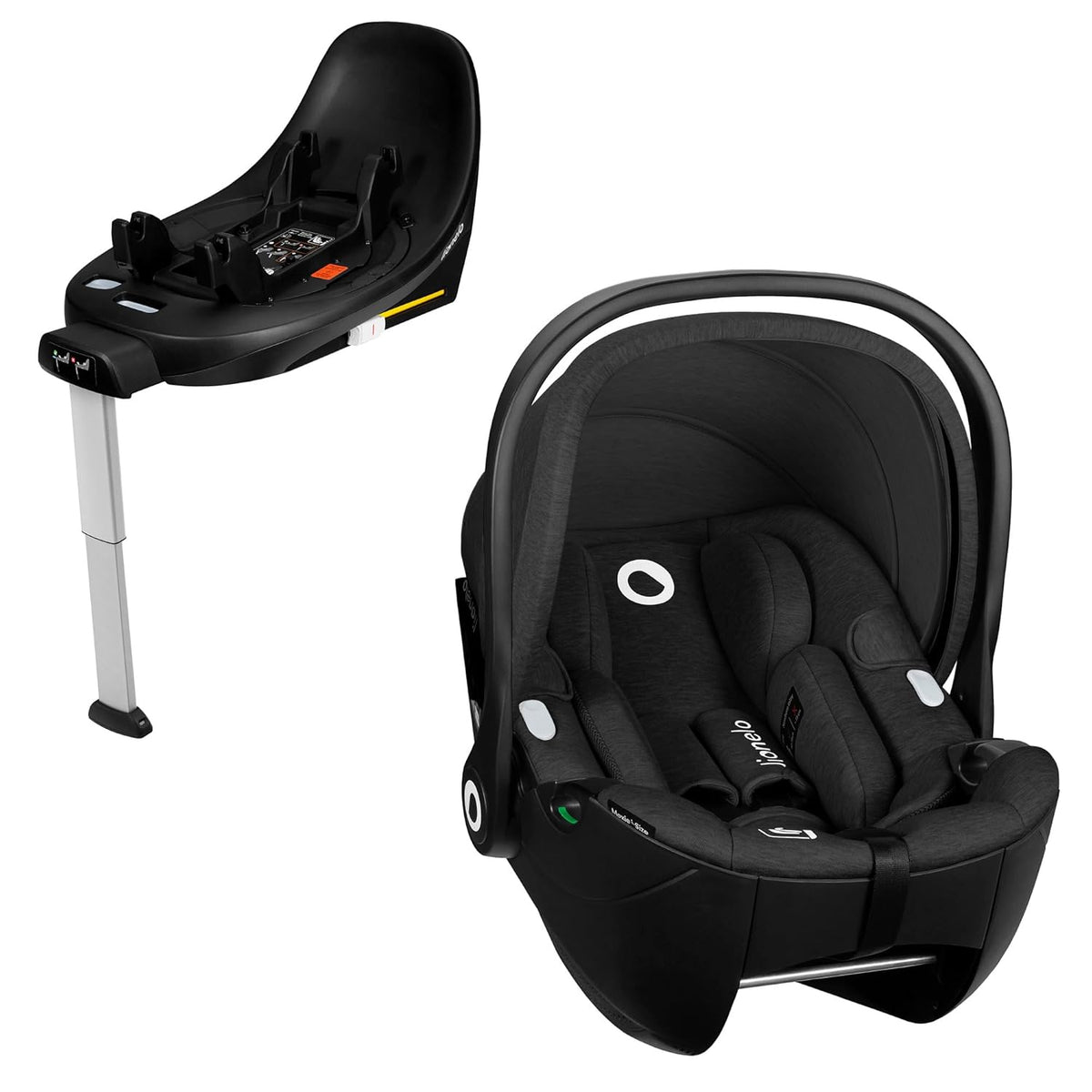 Lionelo Moxie i Size Set Babyschale 40 bis 87 cm - ISOFIX Basis mit Stützfuß - Rückwärtsgerichteter Kindersitz - Seitenschutz und verstellbare Kopfstütze Schwarz
