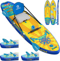 Stand Up Paddle Board extra breit - aufblasbares SUP aus PVC und EVA in Gelb Blau - mit Sitz für Anfänger und Yoga - Allround Set mit komplettem Zubehör