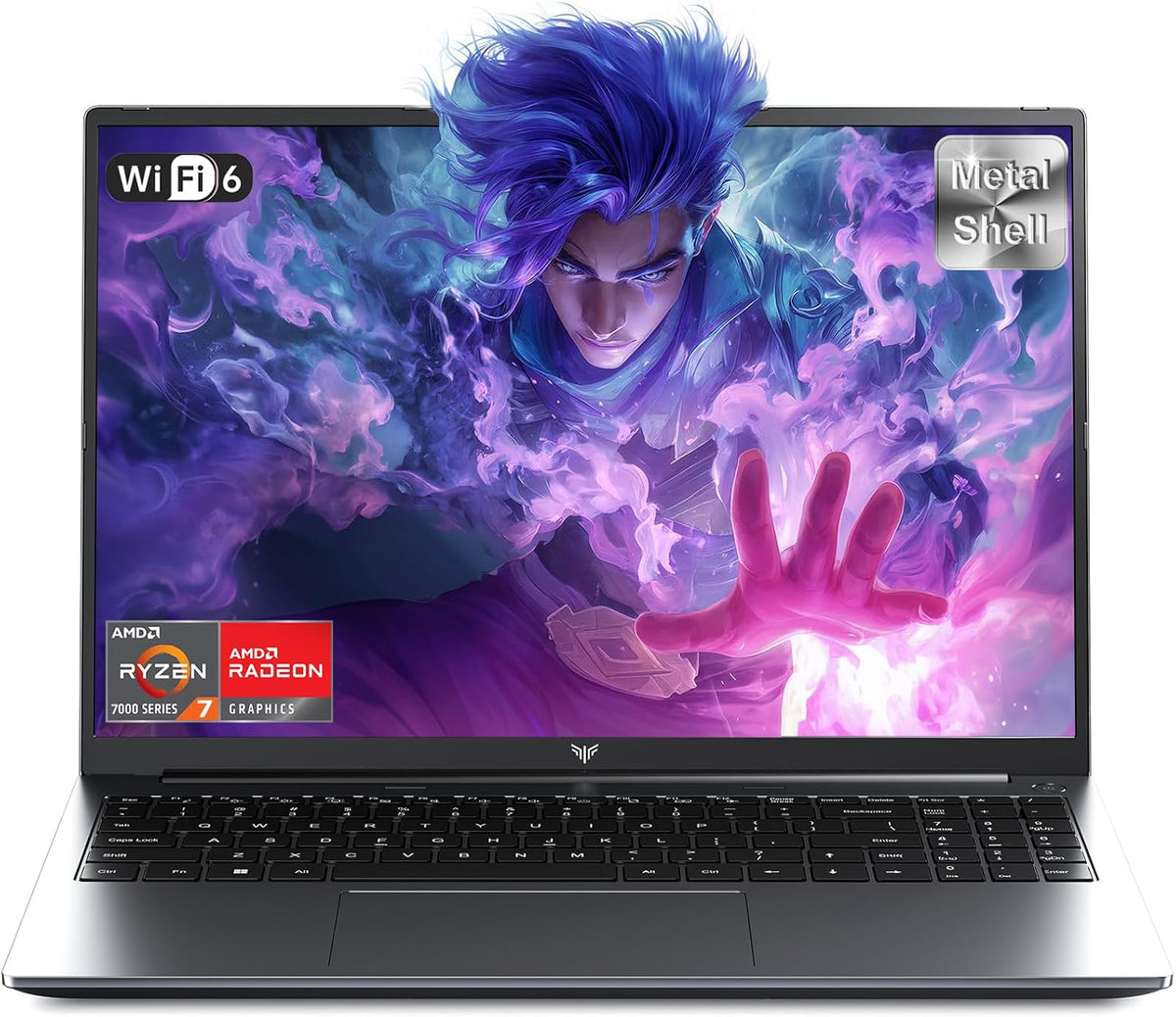 Gaming Laptop 16 Zoll - Ryzen 7 7735HS bis 4,8 GHz und FHD Display - 16 GB DDR5 RAM und 512 GB SSD - Beleuchtete Tastatur WiFi 6 Metallgehäuse Grau