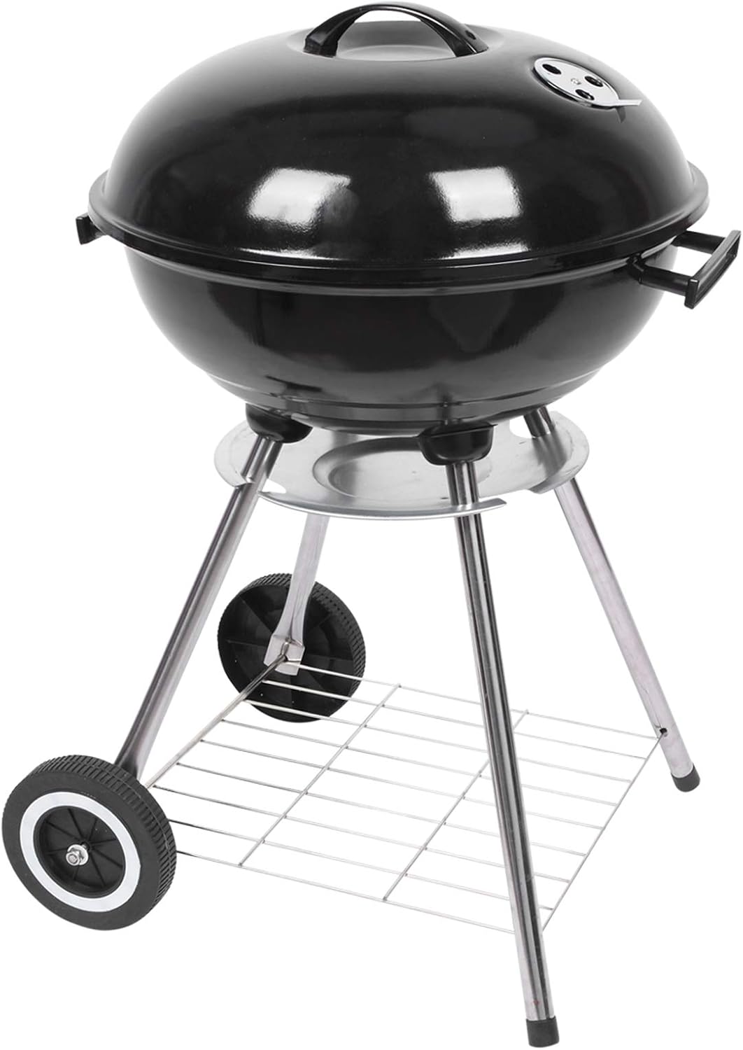 18 Zoll Holzkohle Kugelgrill mit Rädern - Grillrost aus beschichtetem Stahl - Verstellbare Aluminium Luftklappen - Tragbarer BBQ Grill für Camping und Außenbereich Schwarz