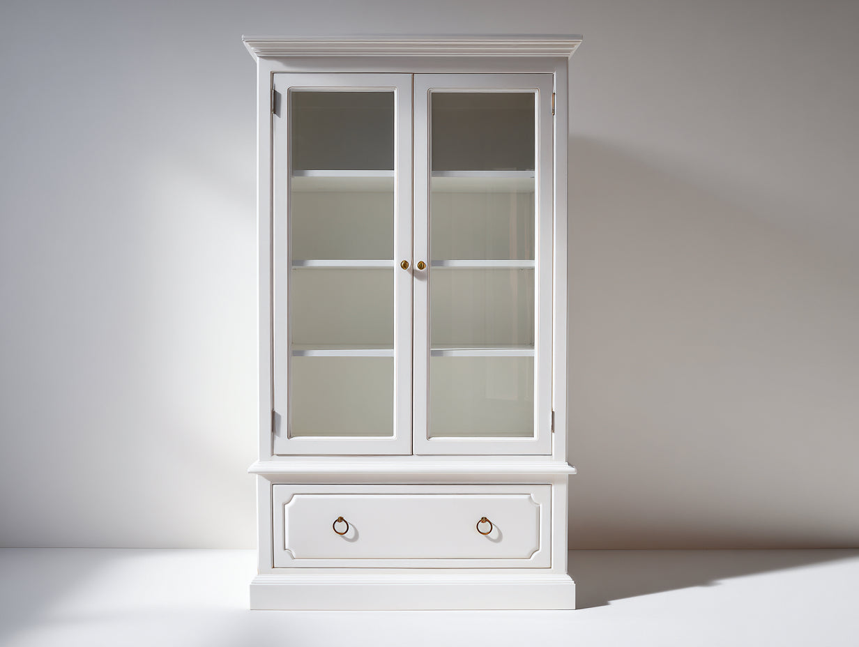 Vitrinen aus Holz mit 2 Glastüren und 1 Schublade 92x42x180 cm - Weiß - Klassisches Design