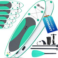 EXPLORER Wave SUP Board 244 bis 335 cm - Stand Up Paddle für Kinder und Erwachsene - Bis 160 kg mit Paddel Pumpe und Finne - Rucksack und Flickenset Türkis Weiß