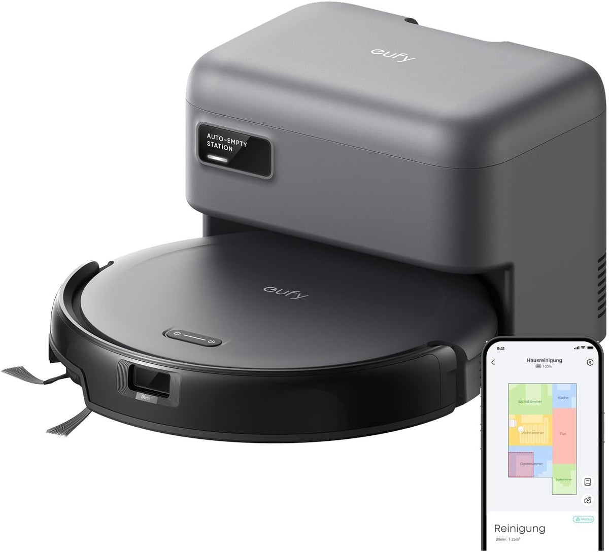 eufy C10 Saugroboter mit automatischer Absaugstation - Ultraflaches 7,3 cm Design - Laser Navigation Schwarz