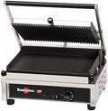 Krampouz Panini Medium Elektrogrill 2600 W - Gerillte und glatte Grillplatten - Austauschbare Grillplatten mit Auffangschale - Edelstahl Kontaktgrill