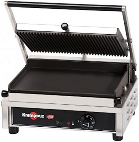 Krampouz Panini Medium Elektrogrill 2600 W - Gerillte und glatte Grillplatten - Austauschbare Grillplatten mit Auffangschale - Edelstahl Kontaktgrill