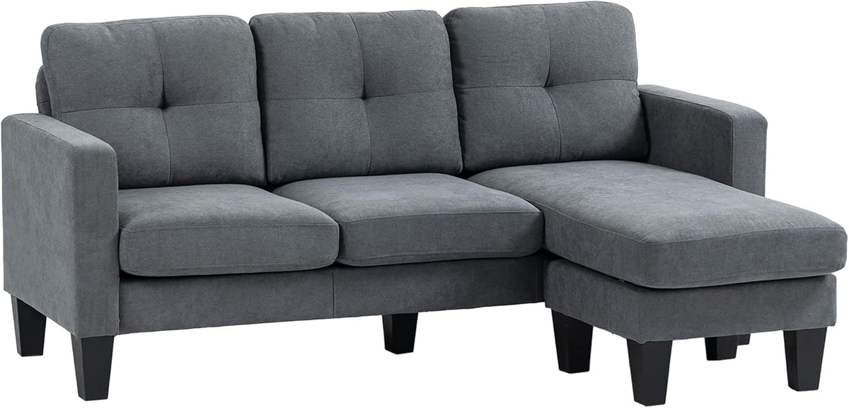 HOMCOM Ecksofa 186 x 130 x 84 cm - 3 Sitzer mit umkehrbarer Chaiselongue und Federkern - Stahlrahmen Leinenoptik - Dunkelgrau