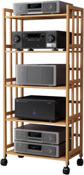 Mobiler Stereo Medienständer - 3 Ebenen für DVD CD und Plattenspieler - Höhenverstellbar mit Universalrollen - Platzsparender Audio Turm für Wohnzimmer Büro