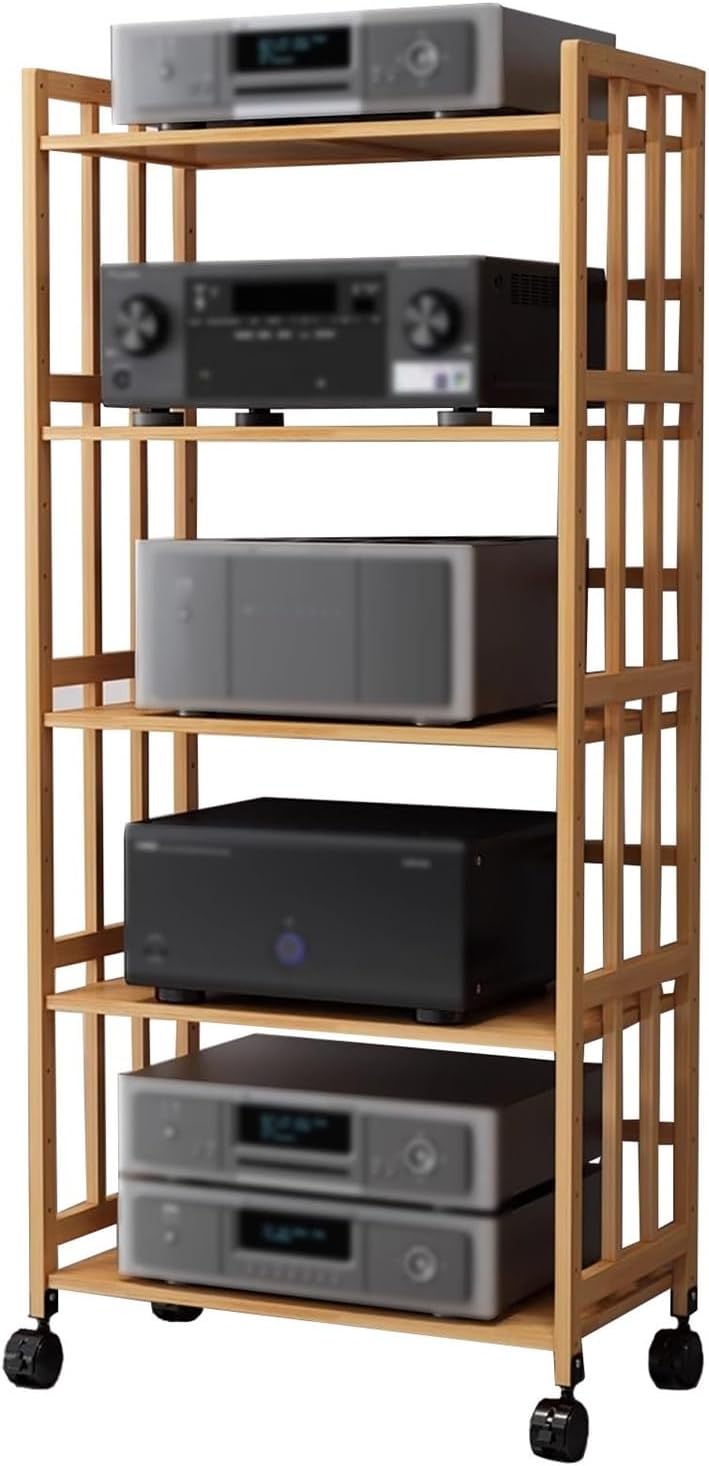 Mobiler Multimedia Ständer - Audio Video Regal für DVD CD Plattenspieler - Verstellbare Ebenen mit Rollen - Aufbewahrung für Wohnzimmer Büro Medienraum
