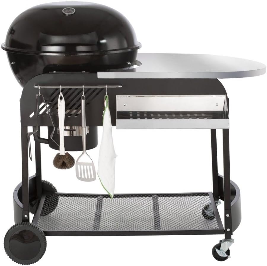 Tragbarer Holzkohle Kugelgrill 21 Zoll - Grillfläche für bis zu 13 Burger - Thermometer und verstellbare Luftventile - Grillwagen mit Rädern und Aschebehälter