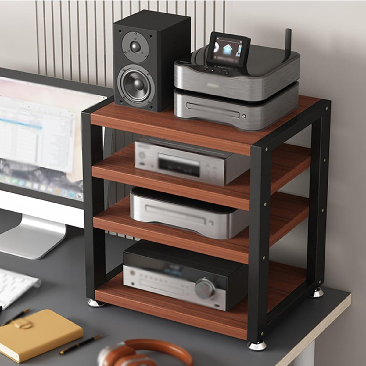 YLLFFLL Mini HiFi Rack 2 bis 4 Ebenen - Tisch Stereo Komponenten Systemschrank - Stapelbarer Regal Organizer für Audio Geräte - Für Büro und Medienbereich