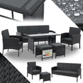 Juskys Turin Polyrattan Gartenmöbel Set - 6 teilige Sitzgruppe für 7 Personen - Loungemöbel mit Sessel Hocker Tisch und Kissen - Outdoor Möbel Schwarz