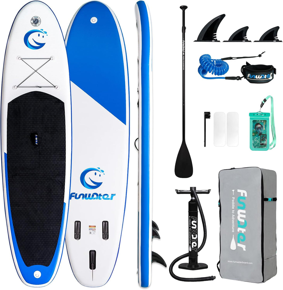 FunWater 10.6 bis 11.6 Zoll SUP Board - Aufblasbares Stand Up Paddle Board Set mit Anti Rutsch EVA Deck - Komplettes Paddleboard Zubehör für Anfänger und Familien