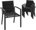 JUMMICO Garten Stapelstühle Set - 6 Stück mit Armlehnen - Aluminium 48,5 x 60 x 82,5 cm - Dunkelgrau mit Baumwollsitz für Außenbereich