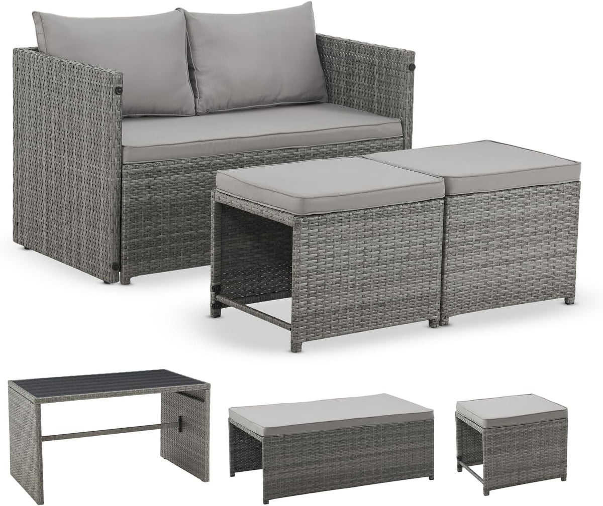 Juskys Jamaika Polyrattan Gartenmöbel Set 4 teilig - Lounge Sofa Tisch und Sitzgruppe - Outdoor Balkonmöbel für Garten und Terrasse - Grau meliert