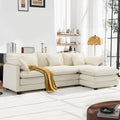 Cloud L Form Sofa 240 x 140 x 97 cm - Modulares 4 Sitzer Sektionssofa mit Ottomane - Chenille Stoff Armlehnen und Dekokissen - Beige