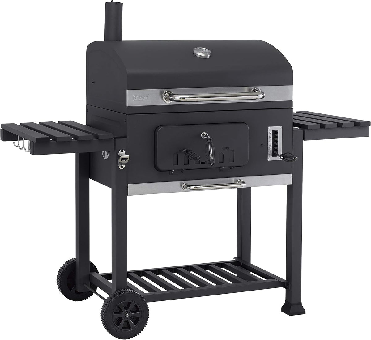 tepro Toronto XXL Holzkohlegrill Grillwagen - Grillfläche 71,5 x 46 cm - Höhenverstellbare Kohleebene mit Kohleklappe - Thermometer und Kaminanzug Anthrazit Silber
