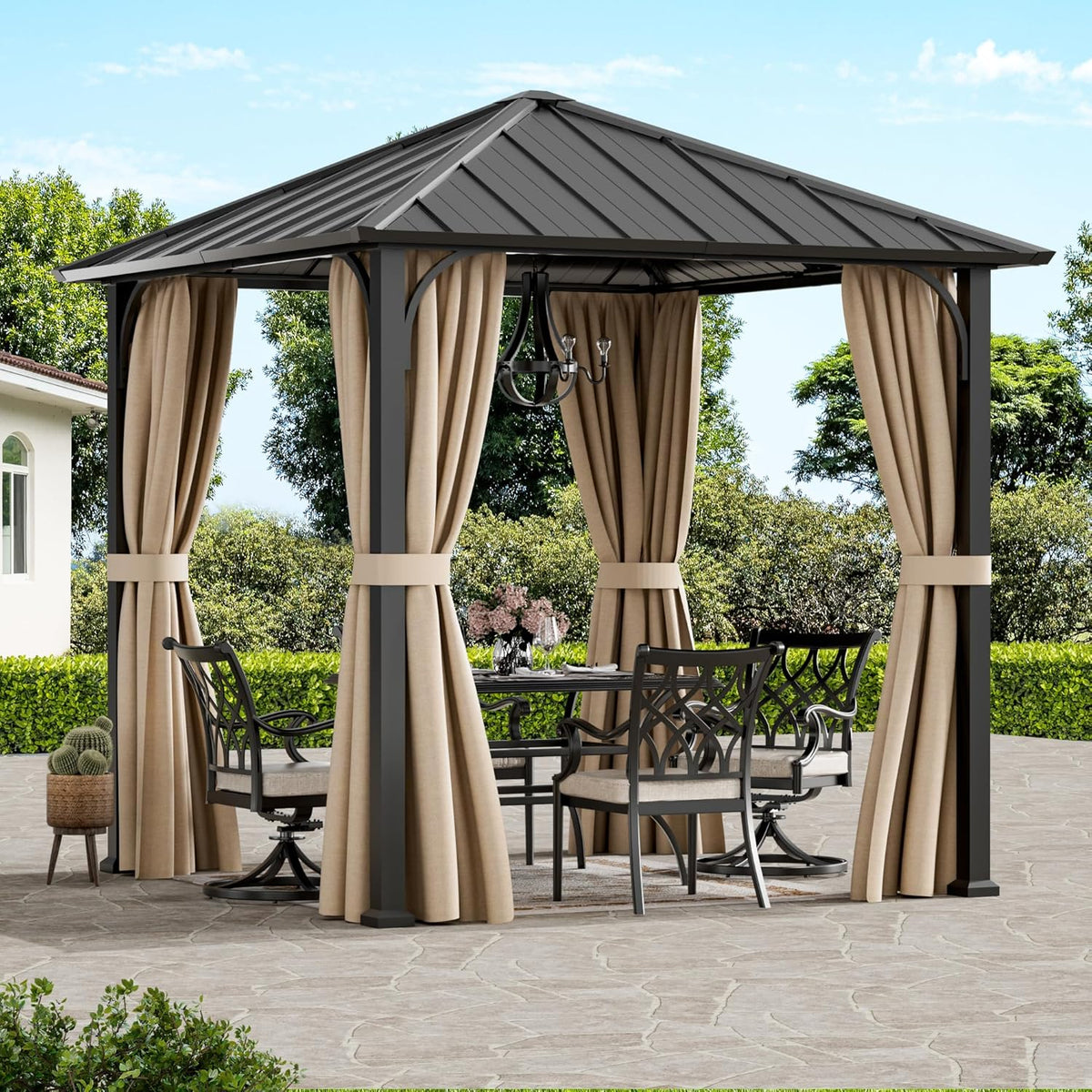 Gartenpavillon 2,5 x 2,5 x 2,9 m - wasserdichte Metallkonstruktion - verzinktes Stahldach und Seitenteile - quadratisches Hardtop für Garten Terrasse Balkon