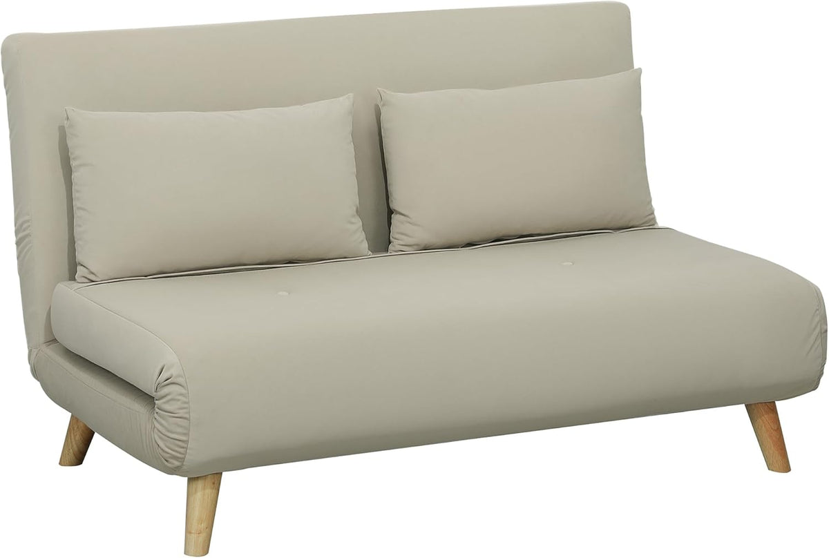 HOMCOM Schlafsofa 3 in 1 - 130 x 78 x 79 cm für 2 Personen - Beige Samtoptik mit Lendenkissen - Klappbar mit verstellbarer Rückenlehne