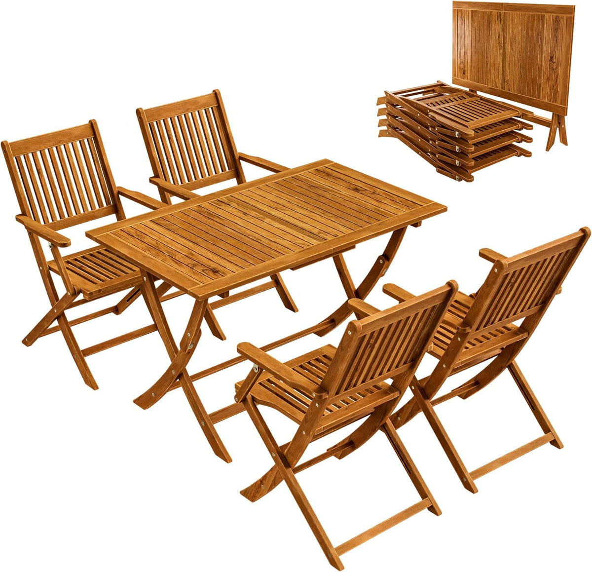 Casaria Gartenmöbel Set 5 teilig klappbar - Akazienholz Tisch 120 x 70 cm und 4 Stühle - Sitzgruppe für 4 Personen - Braun