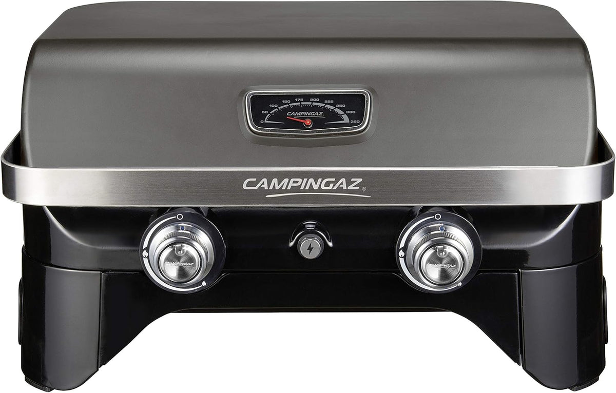 Campingaz Attitude 2100 LX Tischgrill - Tragbarer Gasgrill mit 2 Stahlbrennern - 5KW Grill mit Gusseisen Grillrost und Grillplatte