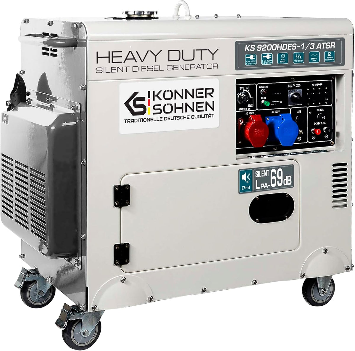 Könner und Söhnen KS 9200HDES Stromerzeuger - 18 PS 4 Takt Dieselmotor E Start und Vorwärmer - 6400 Watt Ausgang 400 Volt - Tragbarer Generator