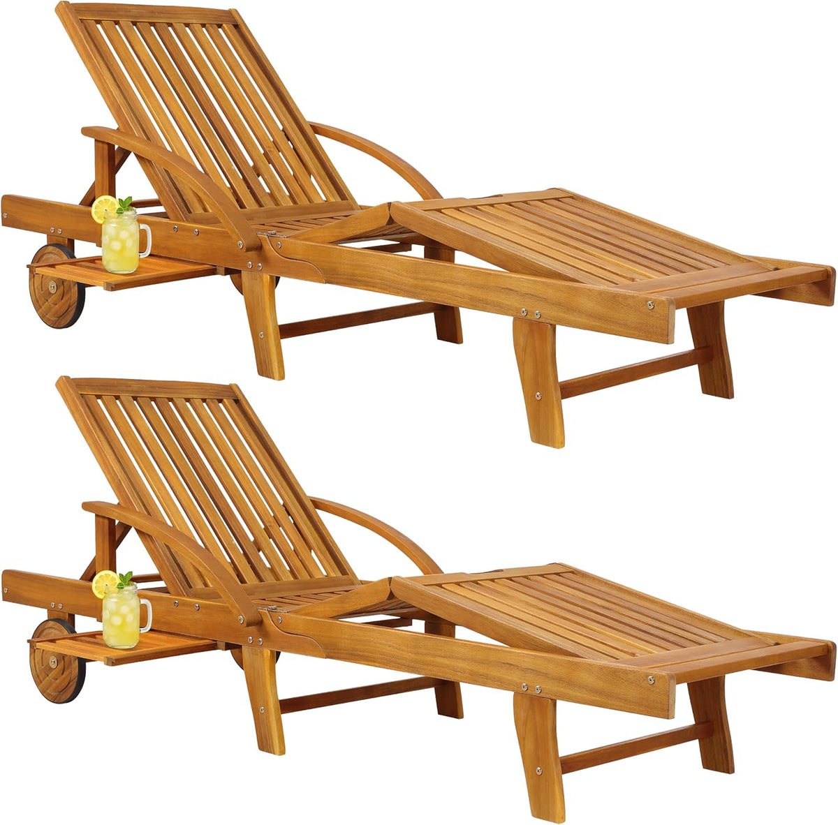 Casaria Sonnenliegen Set 2 teilig aus Akazienholz - klappbar mit verstellbarem Fuß und Rückenteil - bis 320 kg belastbar - Braun