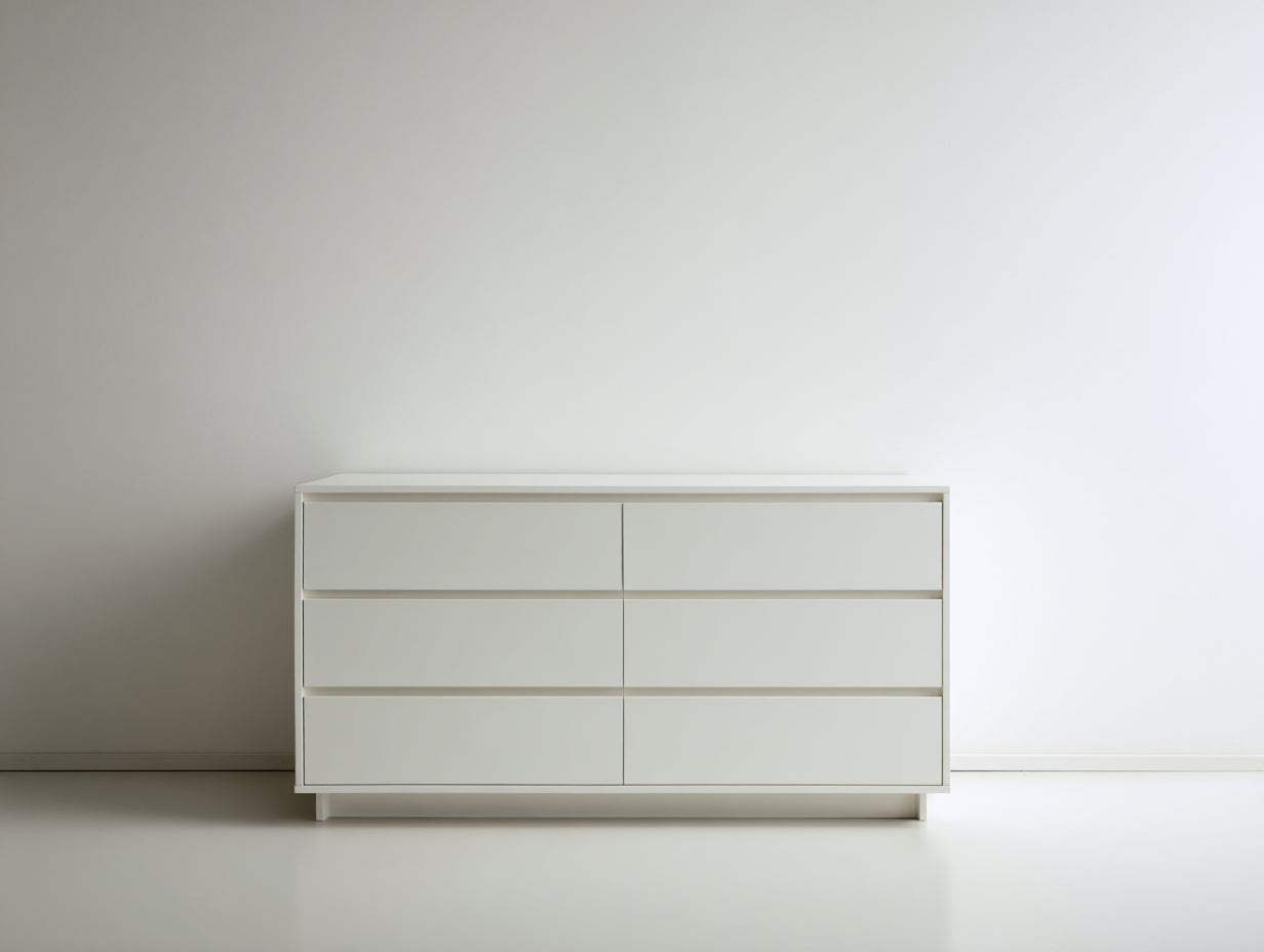 Kommode mit Schubladen aus Holzwerkstoff 120 x 45 x 80 cm - Weiß - Modernes griffloses Design mit 6 Schubladen