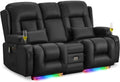 Elektrischer Zweisitzer Relaxsessel - 170 x 76 x 103 cm mit Liegefunktion - Heizung Massage und Multimedia Mittelkonsole - Schwarzes Kunstleder