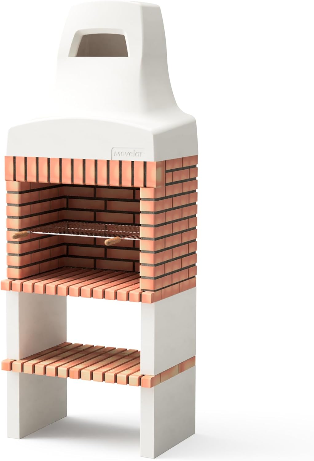 Movelar Nazca 70 Fertiggrill - Outdoor Grillkamin für Brennholz und Holzkohle - Wetterbeständiger Garten Grill Weiß Orange
