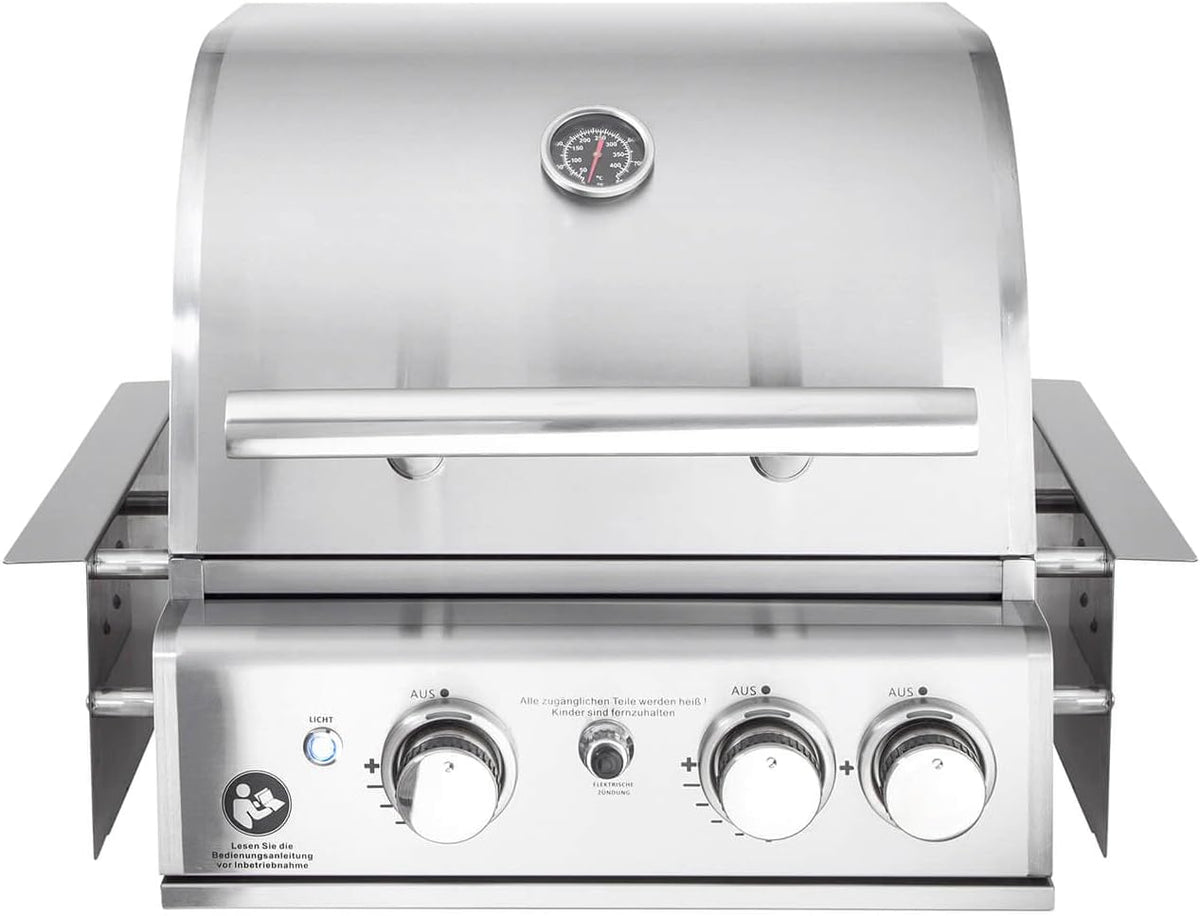 Top Line Chef S Built In Gasgrill - 2 Brenner mit Backburner - Edelstahl Einbaugrill mit Air System - Für Außenküchen 76 x 58 x 65 cm