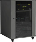 Verstellbares Audio Rack - 83 x 57 x 56 cm mit Glastür - Grauer AV Medienständer mit Rollen - Geräteaufbewahrung für Heimkino und Unterhaltung