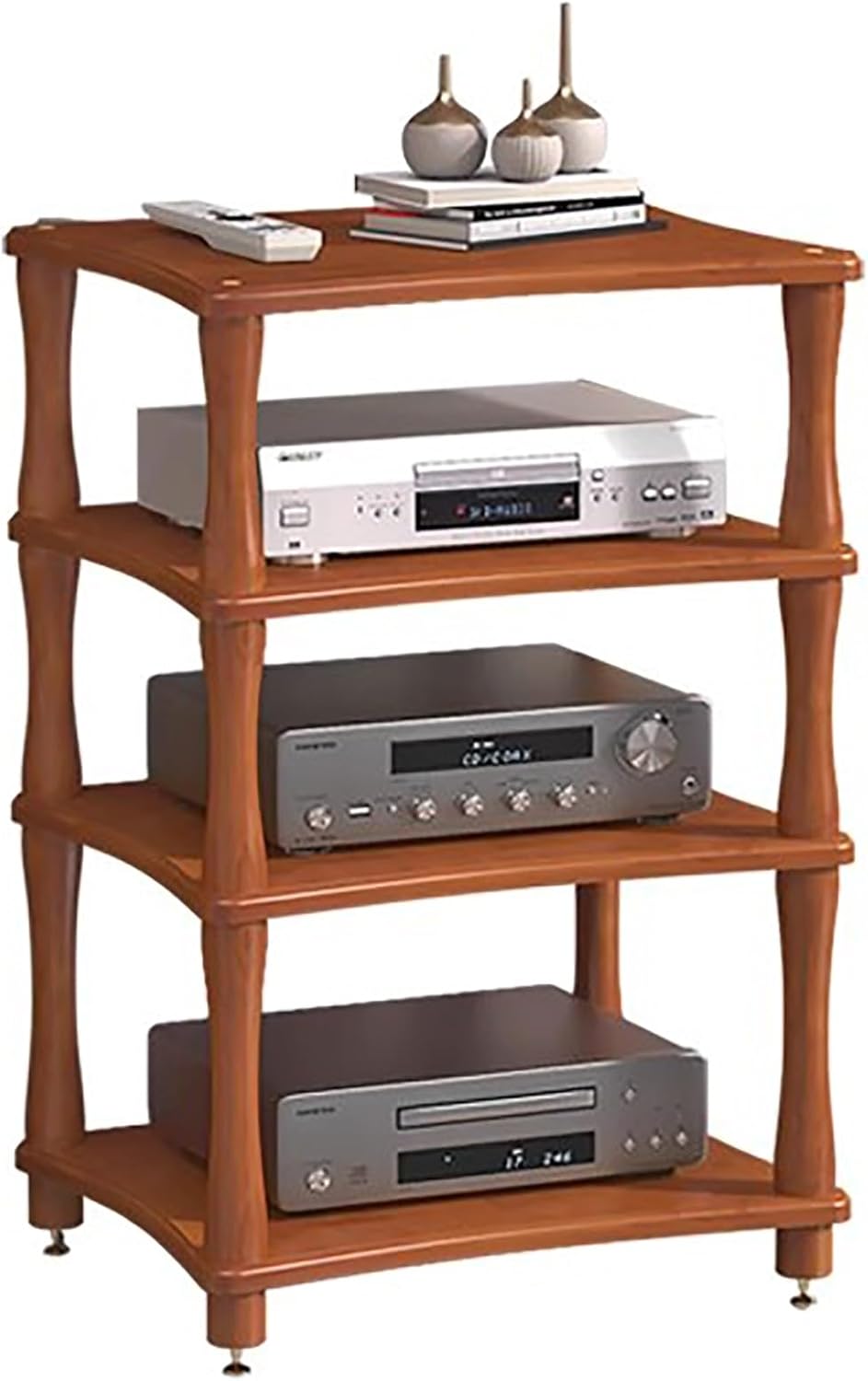 HDYZJQ Plattenspielerständer 4 Ebenen - Stereo Schrank aus Holz mit Eckregal - Organizer für Audiogeräte TV Box und WLAN Router - Ohne Montage