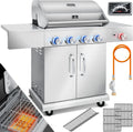 KESSER Gasgrill mit 4 Brennern - BBQ Grillwagen mit Infrarot Keramik Seitenbrenner - Gusseisen Grillrost 66 cm mit Piezo Zündung und Thermometer