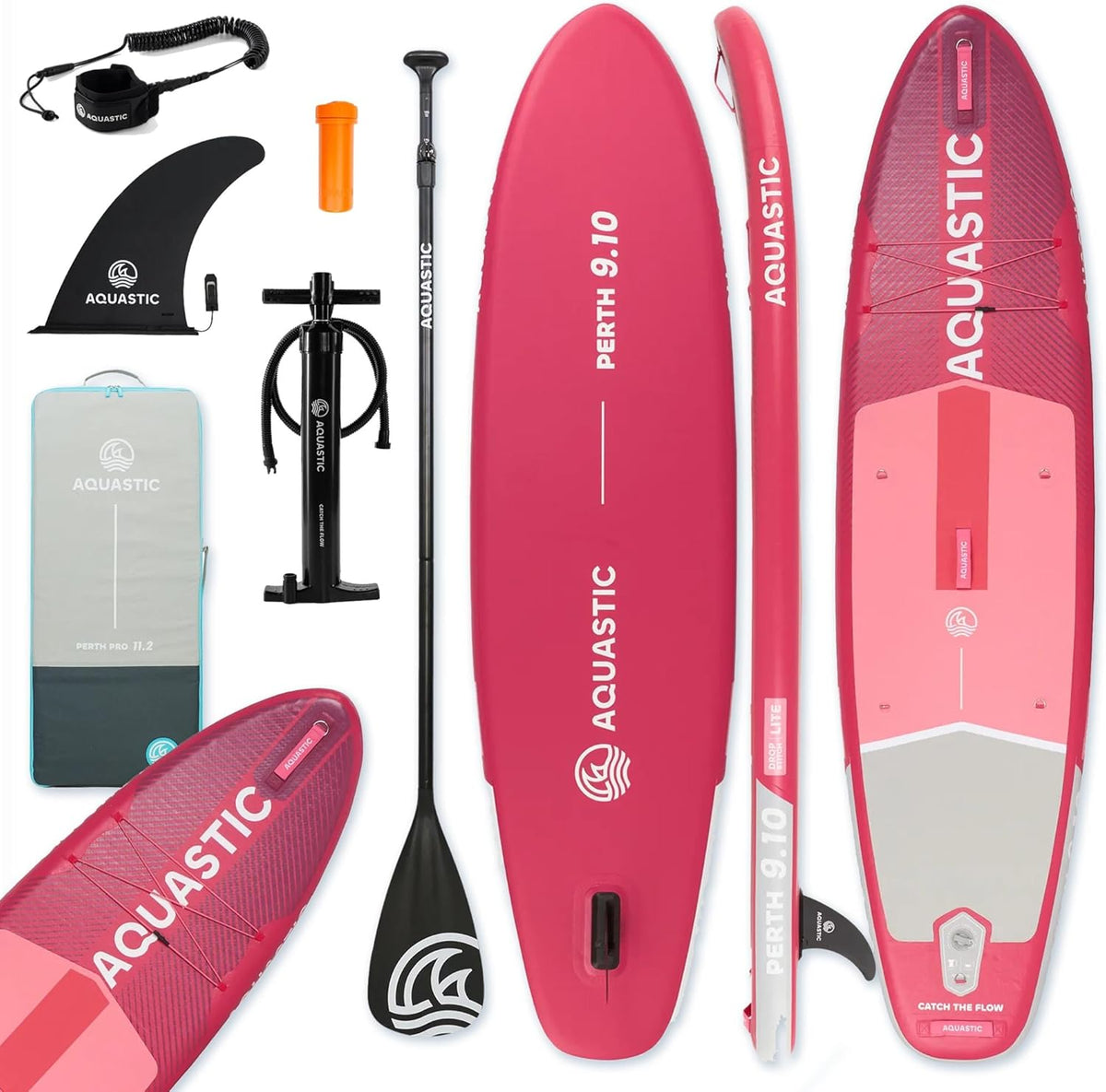 Stand Up Paddle Board 300 x 76 x 12 cm - aufblasbares SUP aus PVC in Rosa - Allround Form mit Drop Stitch LITE - bis 100 kg und 320 L Volumen