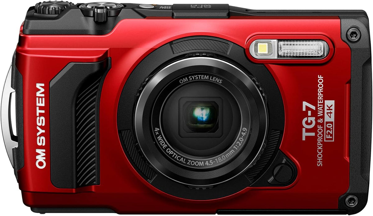 OM SYSTEM Tough TG 7 Kompaktkamera - 12 MP CMOS Sensor - 4 fach Weitwinkelzoom mit optischer Stabilisierung - 4K Video wasserdicht stoßfest Rot