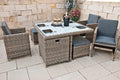 Ragnarök PolyRattan Gartenmöbel Set - Essgruppe mit Tisch 4 Stühlen Hocker und 12 Polstern - Aluminium rostfrei mit Glas - Grau 125 x 125 cm