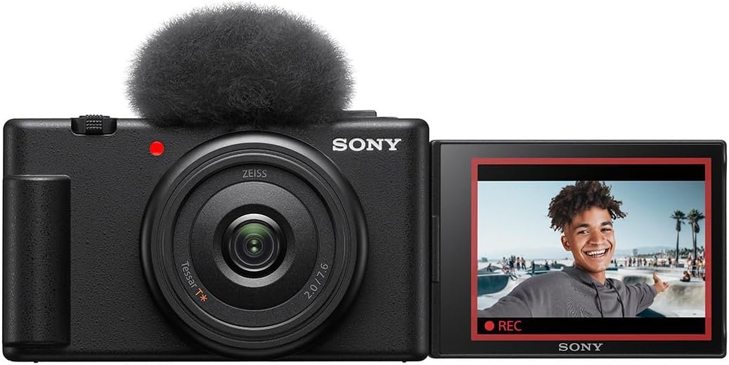 Sony ZV 1F Vlog Kamera - CMOS Sensor mit 20 mm F2 Objektiv - 4K Video und Slow Motion - Drehbares Display Schwarz